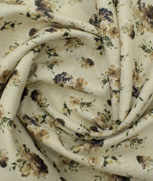 Nemesis Men's Premium Cotton Printed 2.25 Meter Unstitched Shirting Fabric (Cream)