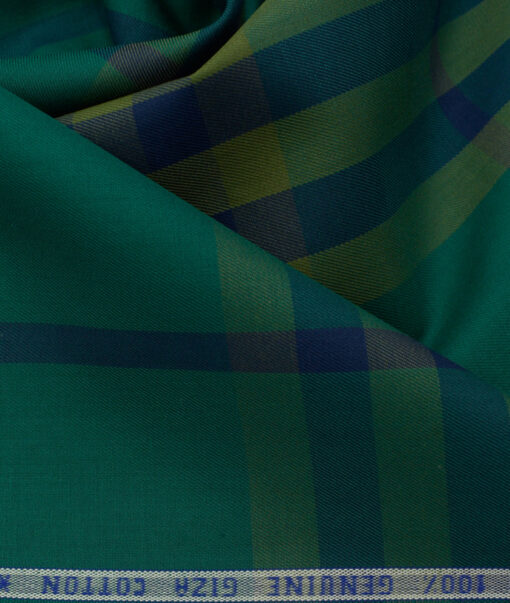 Nemesis Men's Giza Cotton Checks 2.25 Meter Unstitched Shirting Fabric (Dark Sea Green)