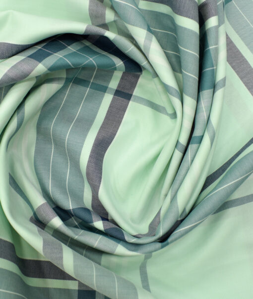 Nemesis Men's Giza Cotton Checks 2.25 Meter Unstitched Shirting Fabric (Light Green)