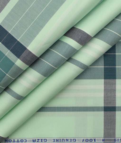 Nemesis Men's Giza Cotton Checks 2.25 Meter Unstitched Shirting Fabric (Light Green)
