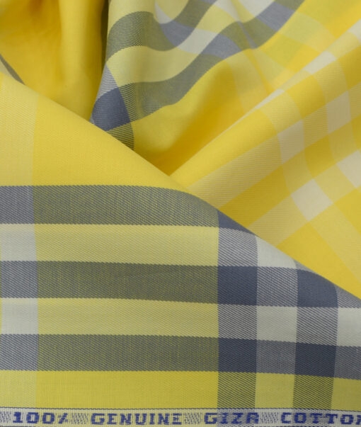 Nemesis Men's Giza Cotton Structured 2.25 Meter Unstitched Shirting Fabric (Yellow)