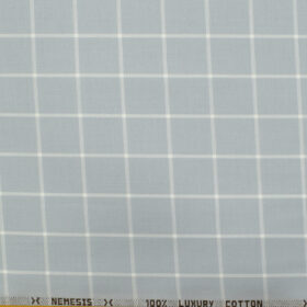 Nemesis Men's Luxury Cotton Checks 2.25 Meter Unstitched Shirting Fabric (Light Grey)