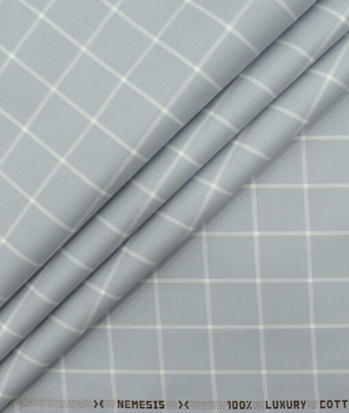 Nemesis Men's Luxury Cotton Checks 2.25 Meter Unstitched Shirting Fabric (Light Grey)