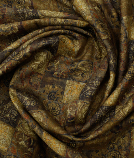 PEE GEE Men's Premium Cotton Printed 2.25 Meter Unstitched Shirting Fabric (Brown)