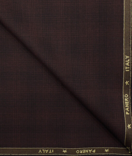 Panero Men's Terry Rayon Checks 3.75 Meter Unstitched Suiting Fabric (Wine)