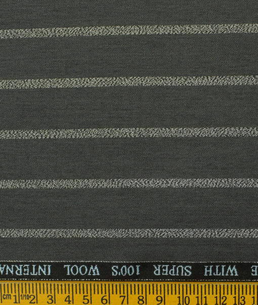 Panero Men's Wool Striped 3.75 Meter Unstitched Suiting Fabric (Dark Grey)