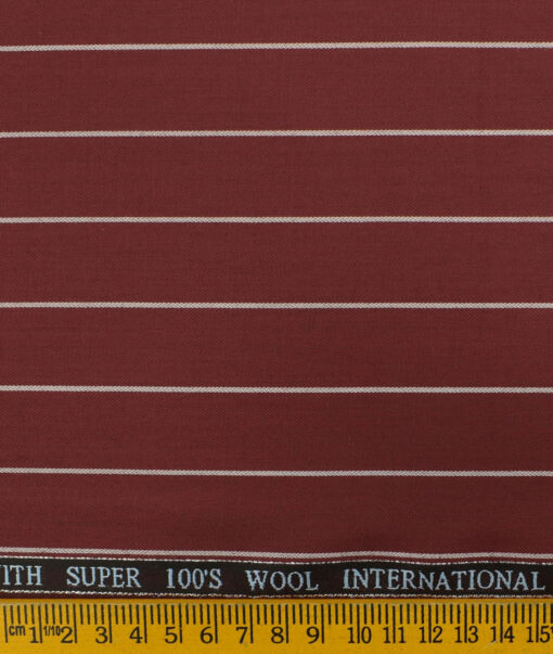 Panero Men's Wool Striped 3.75 Meter Unstitched Suiting Fabric (Sangria Red)