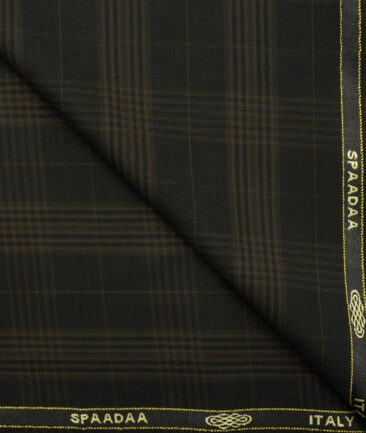 Spada Men's Terry Rayon Checks 3.75 Meter Unstitched Suiting Fabric (Black & Brown)