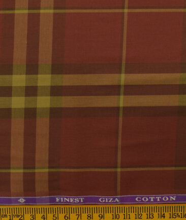 Soktas Men's Giza Cotton Checks 2.25 Meter Unstitched Shirting Fabric (Brick Red)
