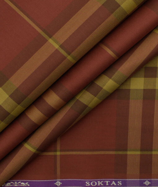 Soktas Men's Giza Cotton Checks 2.25 Meter Unstitched Shirting Fabric (Brick Red)