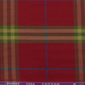 Soktas Men's Giza Cotton Checks 2.25 Meter Unstitched Shirting Fabric (Red)