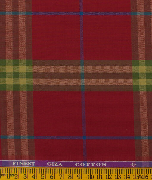 Soktas Men's Giza Cotton Checks 2.25 Meter Unstitched Shirting Fabric (Red)