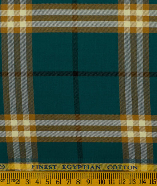 Soktas Men's Giza Cotton Checks 2.25 Meter Unstitched Shirting Fabric (Dark Sea Green)