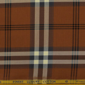 Soktas Men's Luxury Cotton Checks 2.25 Meter Unstitched Shirting Fabric (Amber Orange)
