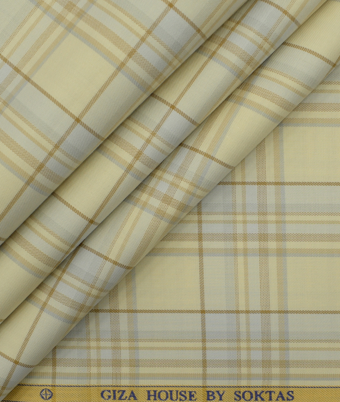 Soktas Men's Giza Cotton Checks 2.25 Meter Unstitched Shirting Fabric (Beige )