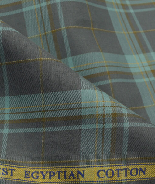 Soktas Men's Giza Cotton Checks 2.25 Meter Unstitched Shirting Fabric (Dark Grey)