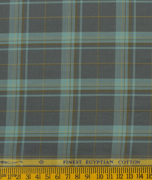 Soktas Men's Giza Cotton Checks 2.25 Meter Unstitched Shirting Fabric (Dark Grey)