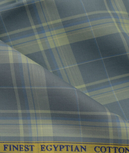 Soktas Men's Giza Cotton Checks 2.25 Meter Unstitched Shirting Fabric (Blue)