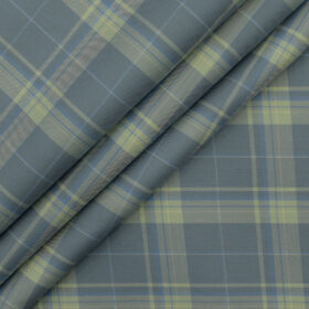 Soktas Men's Giza Cotton Checks 2.25 Meter Unstitched Shirting Fabric (Blue)