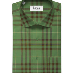 Soktas Men's Luxury Cotton Checks 2.25 Meter Unstitched Shirting Fabric (Olive Green)