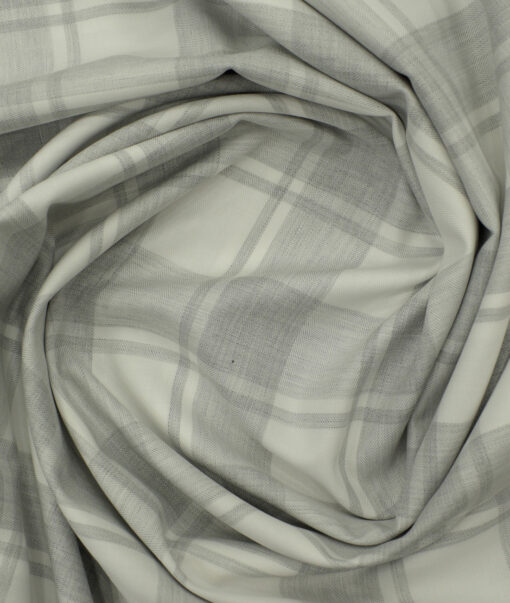 Soktas Men's Giza Cotton Checks 2.25 Meter Unstitched Shirting Fabric (White)