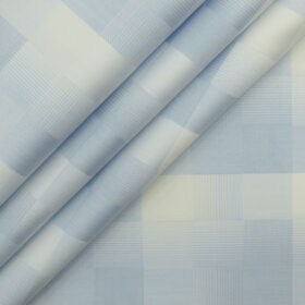Soktas Men's Giza Cotton Checks 2.25 Meter Unstitched Shirting Fabric (White & Blue)