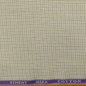 Soktas Men's Giza Cotton Checks 2.25 Meter Unstitched Shirting Fabric (White & Brown)