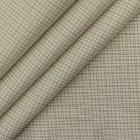 Soktas Men's Giza Cotton Checks 2.25 Meter Unstitched Shirting Fabric (White & Brown)