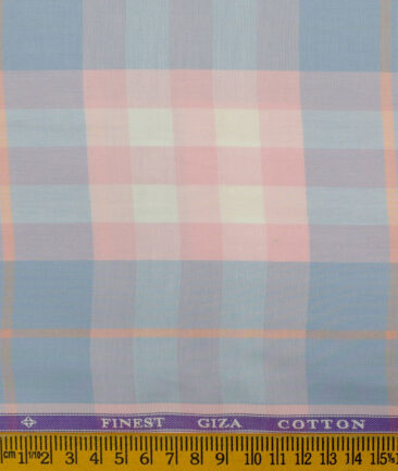 Soktas Men's Giza Cotton Checks 2.25 Meter Unstitched Shirting Fabric (Blue & Pink)