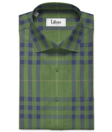 Soktas Men's Giza Cotton Checks 2.25 Meter Unstitched Shirting Fabric (Green)