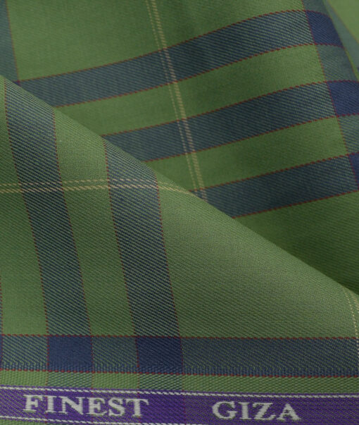 Soktas Men's Giza Cotton Checks 2.25 Meter Unstitched Shirting Fabric (Green)