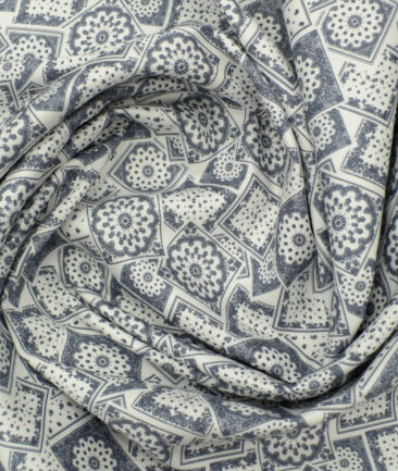 Solino Men's Premium Cotton Printed 2.25 Meter Unstitched Shirting Fabric (White & Blue)