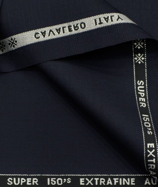 Cavalero Men's Wool Solids Super 150's3.75 Meter Unstitched Suiting Fabric (Navy Blue)