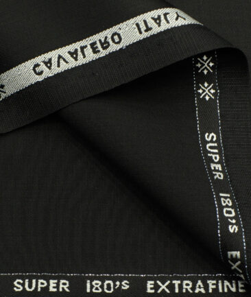 Cavalero Men's Wool Solids Super 180's 3.75 Meter Unstitched Suiting Fabric (Black)