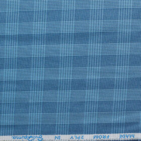 J.Hampstead Men's Cotton Checks 1.50 Meter Unstitched Trouser Fabric (Blue)