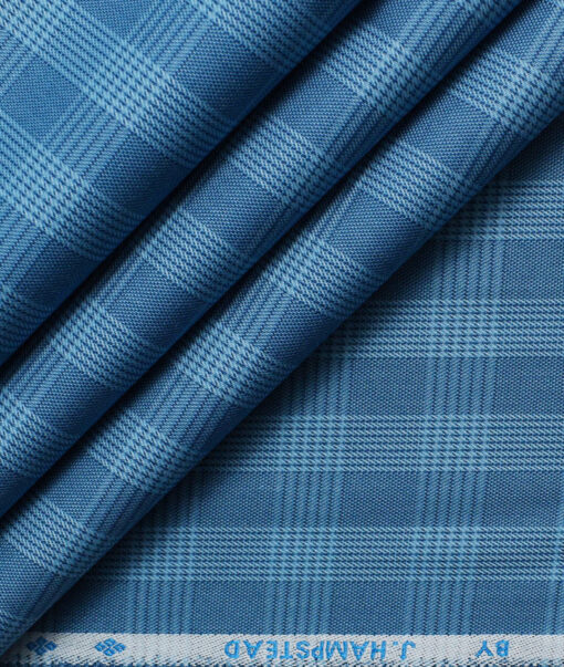 J.Hampstead Men's Cotton Checks 1.50 Meter Unstitched Trouser Fabric (Blue)