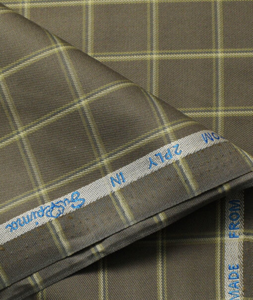 J.Hampstead Men's Cotton Checks 1.50 Meter Unstitched Trouser Fabric (Brown)