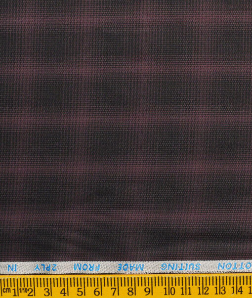 J.Hampstead Men's Cotton Checks 1.50 Meter Unstitched Trouser Fabric (Wine)