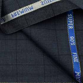 J.Hampstead Men's Wool Checks Super 90's3.75 Meter Unstitched Suiting Fabric (Blue)