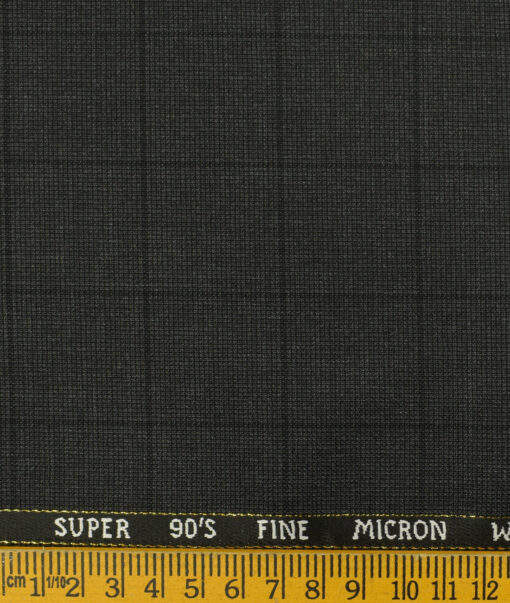 J.Hampstead Men's Wool Checks Super 90's 3.75 Meter Unstitched Suiting Fabric (Dark Grey)