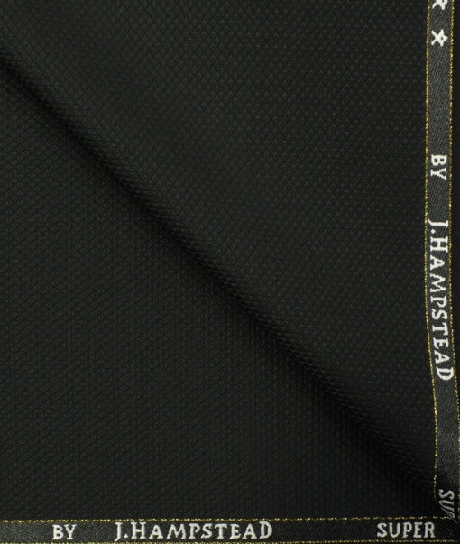J.Hampstead Men's Wool Structured Super 100's 3.75 Meter Unstitched Suiting Fabric (Black)