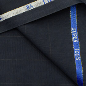 J.Hampstead Men's Wool Striped Super 100's 3.75 Meter Unstitched Suiting Fabric (Dark Blue)