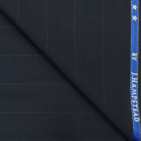 J.Hampstead Men's Wool Striped Super 100's 3.75 Meter Unstitched Suiting Fabric (Dark Blue)