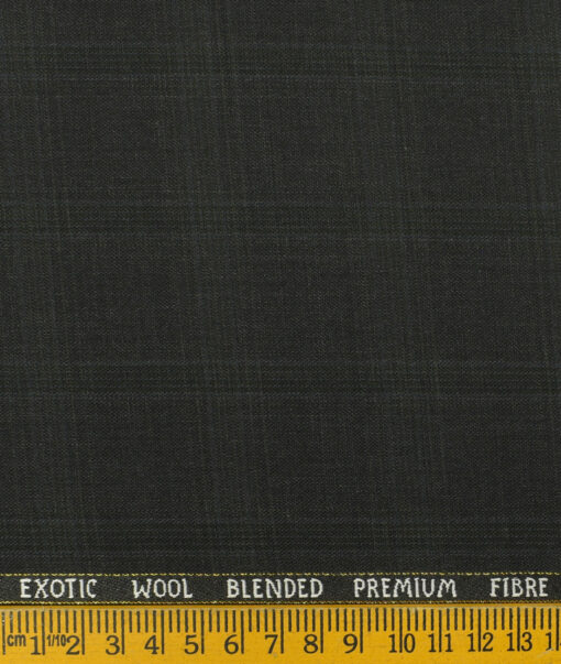 J.Hampstead Men's Wool Checks Super 100's3.75 Meter Unstitched Suiting Fabric (Dark Grey)