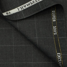 J.Hampstead Men's Wool Checks Super 100's 3.75 Meter Unstitched Suiting Fabric (Dark Grey)