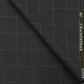 J.Hampstead Men's Wool Checks Super 100's 3.75 Meter Unstitched Suiting Fabric (Dark Grey)