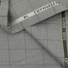 J.Hampstead Men's Wool Checks Super 100's3.75 Meter Unstitched Suiting Fabric (Light Grey)