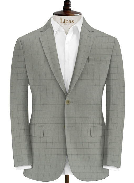 J.Hampstead Men's Wool Checks Super 100's3.75 Meter Unstitched Suiting Fabric (Light Grey)