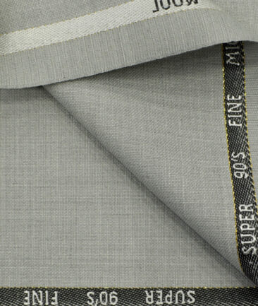 J.Hampstead Men's Wool Self Design Super 90's 3.75 Meter Unstitched Suiting Fabric (Light Grey)