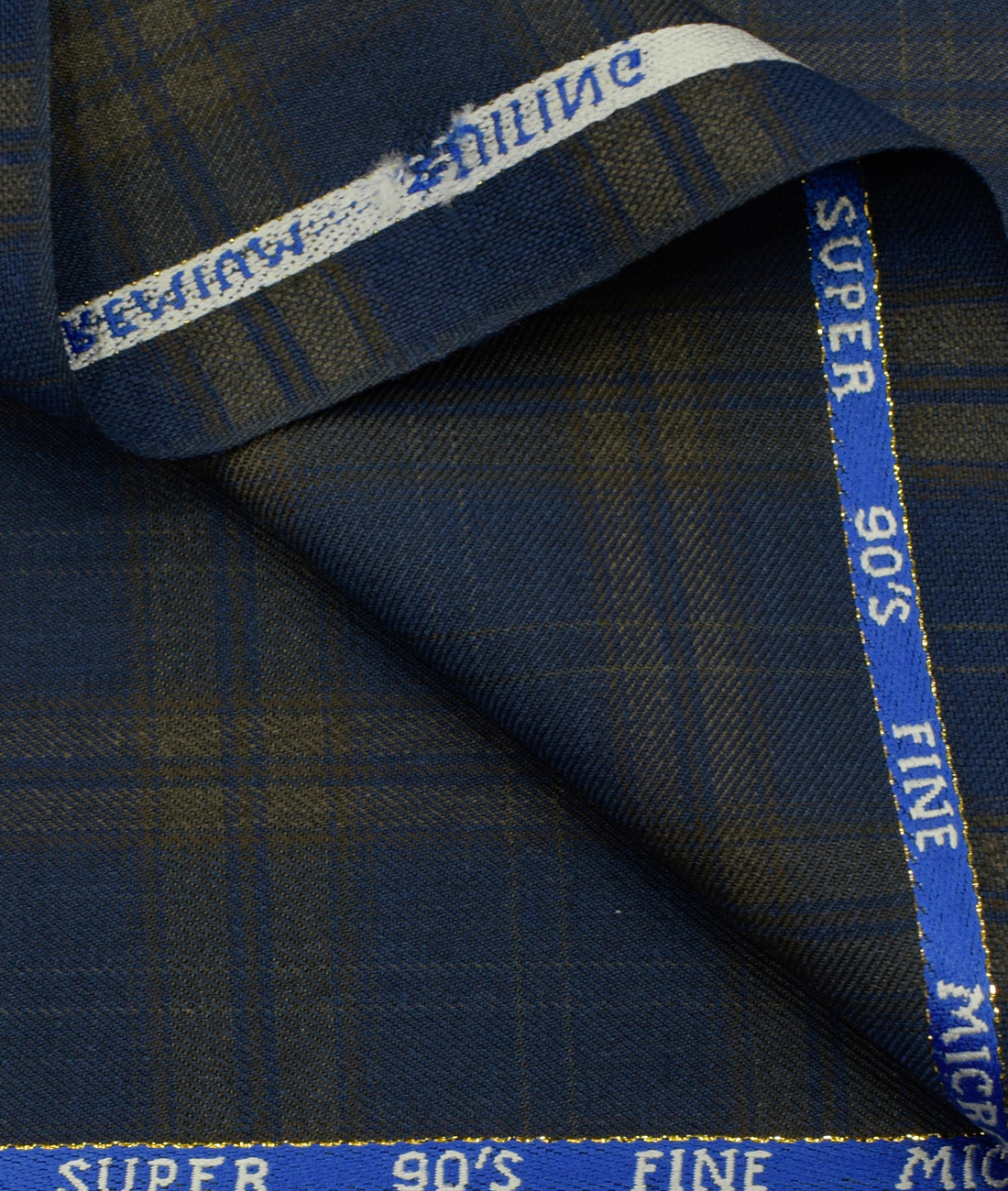 J.Hampstead Men's Wool Checks Super 90's 3.75 Meter Unstitched Suiting Fabric (Royal Blue)